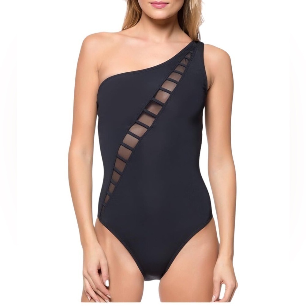Bleu Rod Beattie Womens Meshing Around Asymmetrical One Shoulder Swimsuit 8